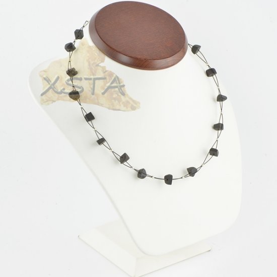 Amber necklace raw irregular black